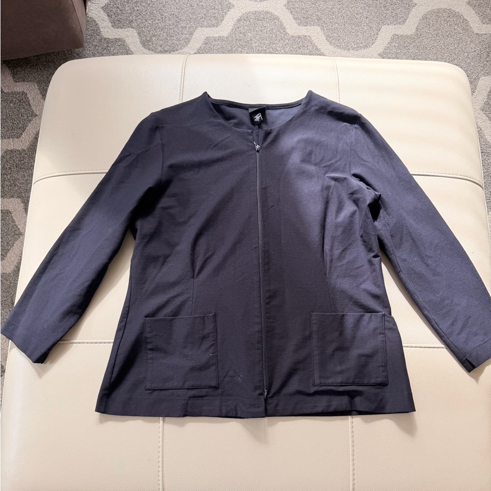 Eileen Fisher navy blue lightweight zip up jacket blazer viscose women’s small